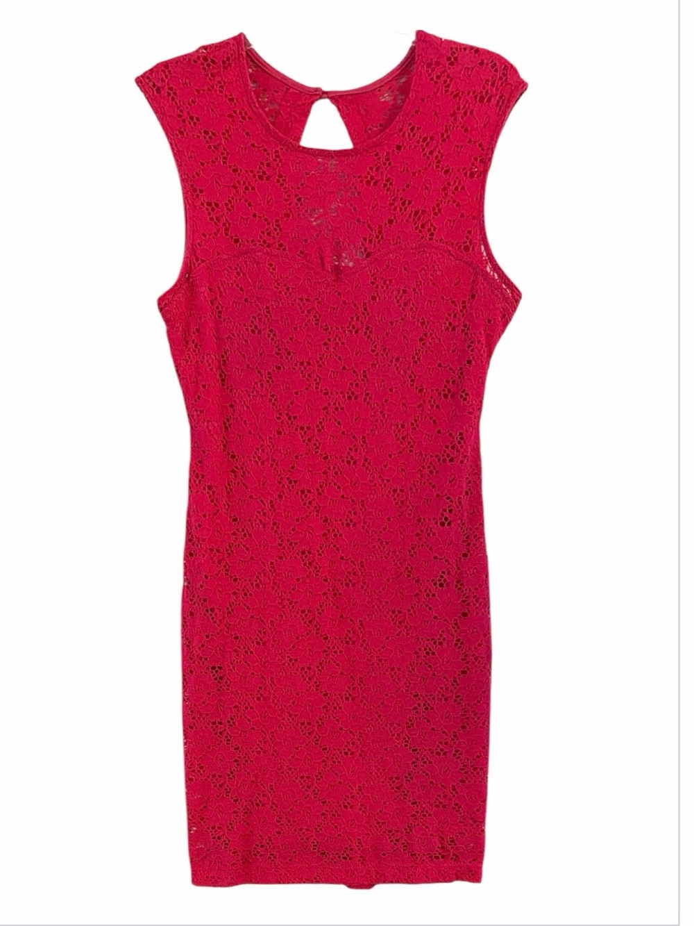 2b Bebe Begonia Fuchsia Pink Lace Midi Dress Made in USA Lined Size L
